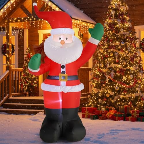 1.8 m Weihnachts Aufblasbarer Weihnachtsmann mit Geschenksack, Outdoor Deko mit integrierten LED Lichtern, Aufblasbare Weihnachtsdekoration für Garten, Hof, Rasen und Partys