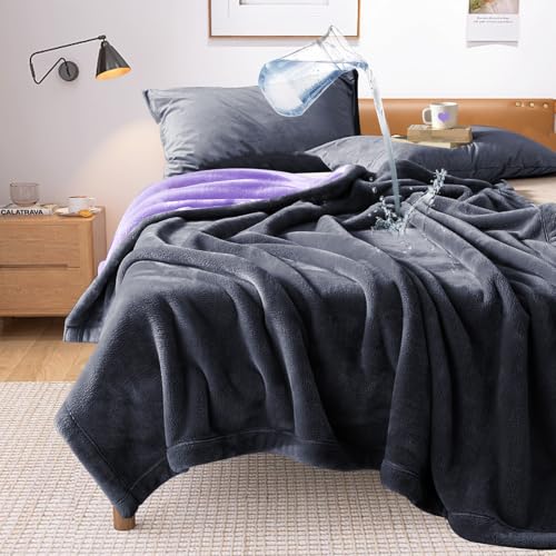 YISURE Wasserfeste Decke Liebesdecke 230x203cm für Paare,King Size Graue und lila Spritzdecke für Erwachsene Paare, Reversible Möbel- oder Bettmatratzenschoner