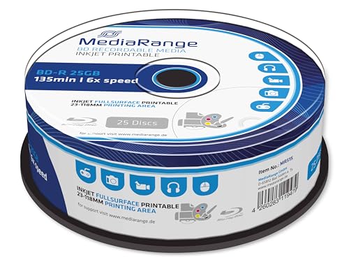 MediaRange BD-R 25GB 6-Fache Schreibgeschwindigkeit, Vollflächig bedruckbar MR515 Cake 25
