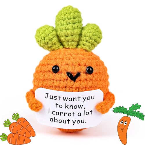 COLEESON Pocket Hug Karotte Glücksbringer Geschenke - Kreative Strickwolle Karotte Puppe, Mutmacher Geschenk, Geschenke für Frauen, Einschulung Geschenk (J)