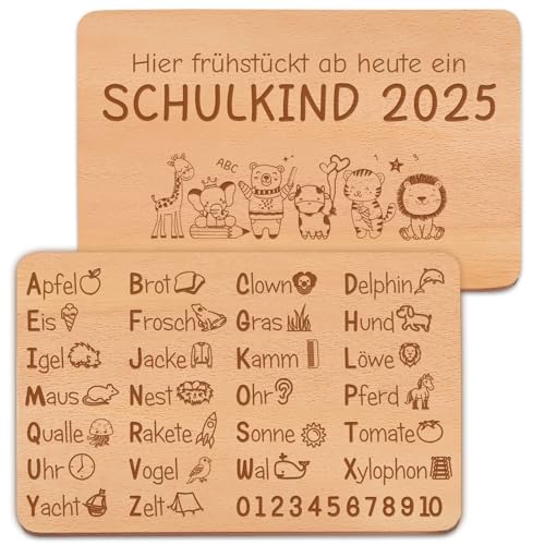 Schulkind 2025 Frühstücksbrett ABC,Schulanfang Geschenke für Jungen und Mädchen,Schuleinführung Geschenke zur Einschulung Junge Mädchen Brotbrett Alphabet Lernen,Schulkind Geschenk Buchstaben Lernen