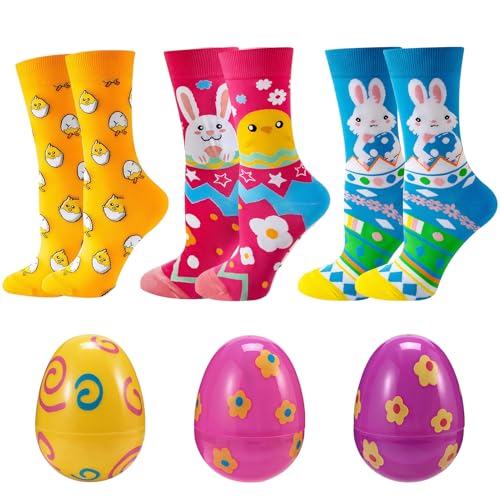 SORAYUXI 3 Paar Ostersocken, Osterhasen Socken, Oster Geschenke, Lustige Ostern Socken Damen Herren, Osterhase Ei Mid-Calf Wadensocken mit Ostereier, Für Frauen Herren Geschenksocken