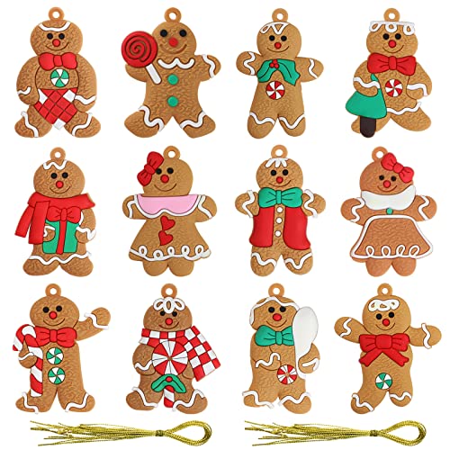 Bigqin Weihnachtsbaum Deko, 12 Stück Lebkuchenmann Anhänger 7 * 5cm Christbaumkugeln Kunststoff Weihnachtsschmuck Ingwer Mann Dekoration Ornamente für Weihnachtsbaum Zimmer