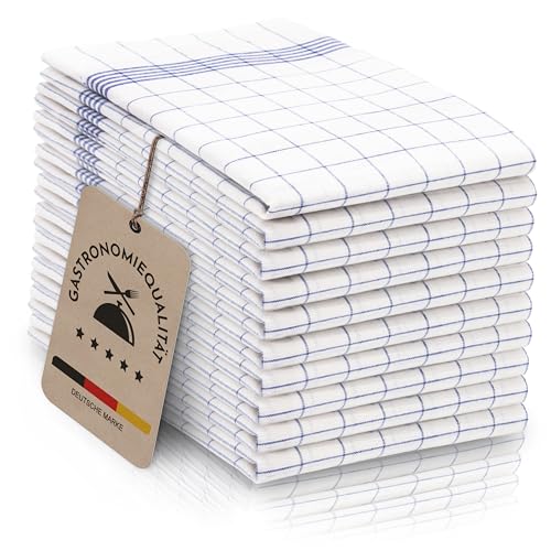 ZOLLNER 10er Set Geschirrtücher Baumwolle in 50x70 cm - super saugstarke und langlebige Küchentücher - waschbar bis 95°C – in blau weiß kariert - Gastronomiequalität - Oeko Tex® Zertifiziert