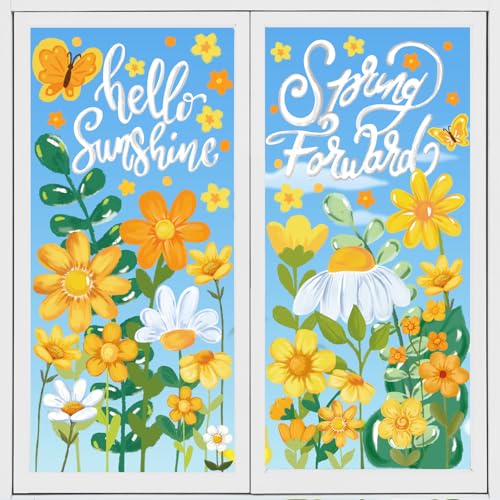 DTYDECLE 8 Blätte Fensterbilder Frühling, Fenster Aufkleber Blumen Gänseblümchen FensterAufkleber Deko Selbstklebend Fenstersticker Chrysantheme für Fensterdeko Kinderzimmer Frühling Sommer Deko