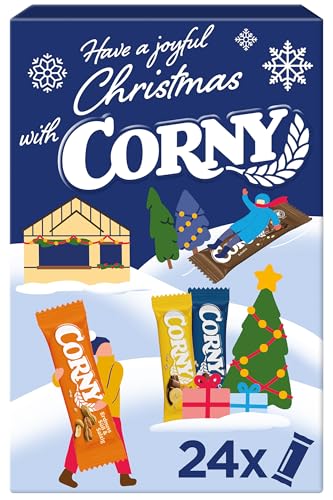 Corny Adventskalender 2025 | Weihnachtskalender mit 24 Müsliriegeln in verschiedenen Sorten | Bunte Snack Überraschung zum Advent | Süßes Geschenk für Weihnachten, Feiertage und Winterzeit