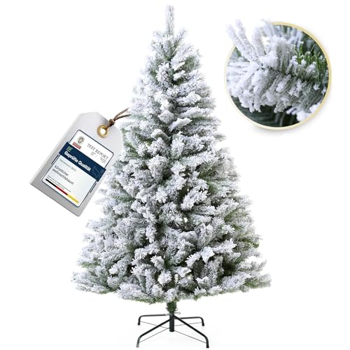 EVGN Künstlicher Weihnachtsbaum 180 cm – Schnee-beflockter Tannenbaum mit realistischer Optik – Dicht & stabil – Weihnachtsbaum mit Schnee für Innen – Einfacher Aufbau mit Metallständer