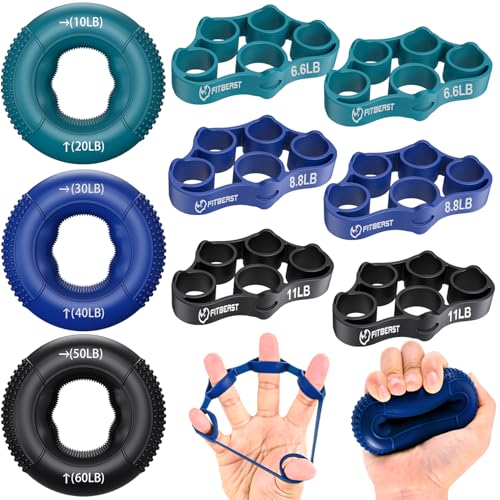 FitBeast Griffkrafttrainer, Fingertrainer, Unterarmstärker 9-teiliges Set, Gezielte Kraft Handmuskeltrainer, Entlastungs & Erholung, Tiefblau