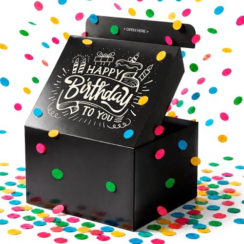 FETTIPOP Originale Geschenkbox DIY, Geschenkkarton Explodierende Konfetti (Premium Black) 18,5x14x11 cm, Überraschung Explosion Gift Box Pop Up