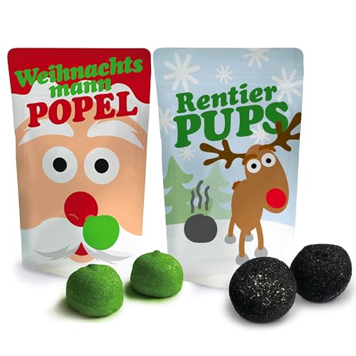 Rentier-Pups und Weihnachtsmann-Popel – Lustiges 2er Set für Weihnachten, origineller Scherzartikel und Spaßartikel für Erwachsene, Kinder, Kollegen und Familie, ideal für Wichteln, Advent und Party