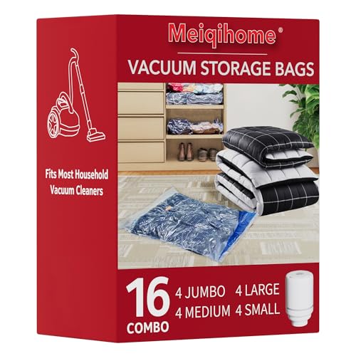 MEIQIHOME 16er Set Vakuumbeutel mit Elektrischer Pumpe – 4J/4L/4M/4S – Kompressionsbeutel für Kleidung, ideal für Umzug, Reise, Lagerung