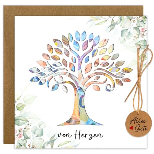 PeakPeek Hochzeitskarte Geldgeschenk mit Umschlägen, Geldgeschenk Hochzeit, Hochzeitsgeschenke für Brautpaar, Lebensbaum Karte Hochzeit Geldgeschenke Verpackung