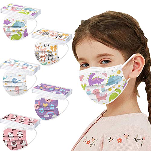 50 Stück Mundschutz Kinder Einweg 3-lagig mit Motiv Bunt Mund Nasenschutz Cartoon Druck Tücher Atmungsaktiv Mund-Tuch Bandana Halstuch Schals 5 Gemischte Muster (A)