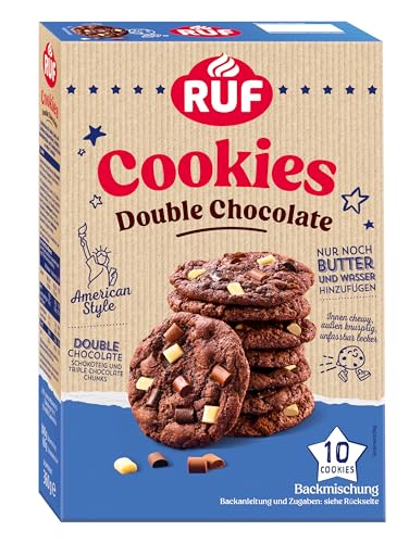 RUF Double Chocolate Cookies, Backmischung für Schoko-Kekse, American Style mit triple Schoko-Stückchen Chunks, innen chewy, außen knusprig, 10 Cookies, 360 g