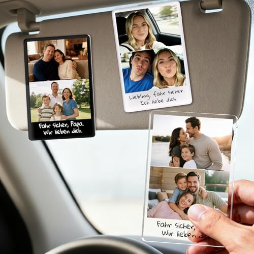 Bemaystar Personalisiert Sonnenblende Fotoclip - Individueller Autozubehör & Bilderrahmen, Sichere Fahrweise Fördernd, Geschenk der Liebe für Vater, Mutter, Ehemann, Ehefrau-Hochformat, 2 Bilder