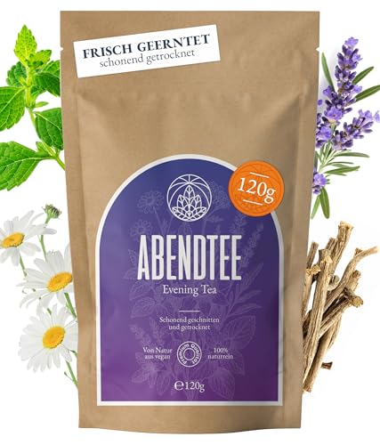 Abendtee Monte Nativo 120g – Kräutertee lose mit Melisse, Baldrian, Kamille, Lavendel, Pfefferminze & weiteren Kräutern – Loser Tee Für Entspannung, innere Ruhe, gute Nacht - Schlaftee-Beruhigungstee