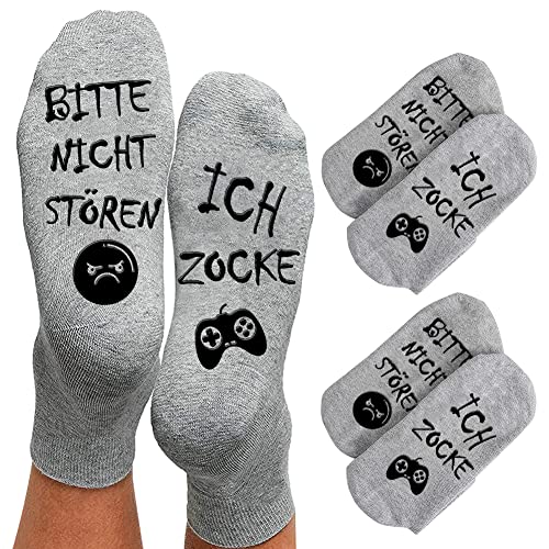 Gaming Socken Geschenke für Gamer 2 Paar, Zocken Socken mit Spruch bitte nicht stören ich zocke Lustige Socken, Baumwollsocken Haussocken Wintersocken Weihnachtsgeschenke für Männer Jungs