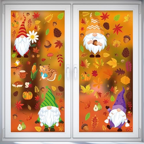 Moxled 159 Stück Fensterbilder Herbst - Zwerg Ahornblatt Herbstdeko Fenster Selbstklebend Aufkleber, Kleintiere Kürbis Truthahn Fensterdeko Herbst für Thanksgiving Herbst Deko