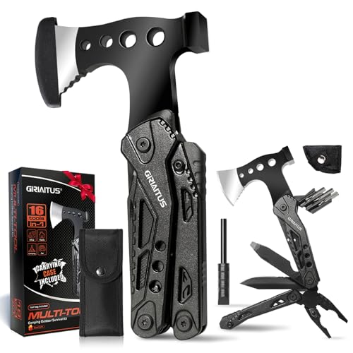 Geschenke für Männer 16IN1 Multitool Camping Zubehör Geschenk Vatertag Männergeschenke Survival Gadgets mit Axt Hammer Zange Säge Schraubendreher Flaschenöffner Pfeife Geburtstagsgeschenk