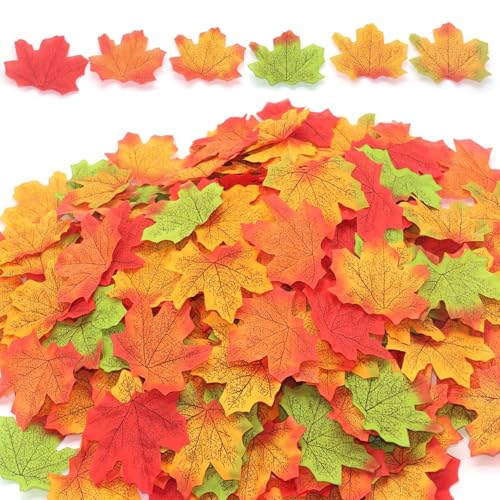 Eteamcan Herbstblätter Deko Künstlich Herbst Blätter Ahornblätter Deko 300 STK Rot Herbstdeko Blätter Streudeko zum Basteln Hochzeit Party