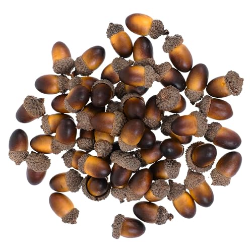 Yuqilin 50 Stück Dunkelbraun Künstliche Eicheln, Lebensecht Herbstdeko, Mini Saisonale Deko Mit Natürlicher Eichelkappe, für Heimdekoration, Bastelarbeiten, Feiertagsdekorationen (Tippe A)