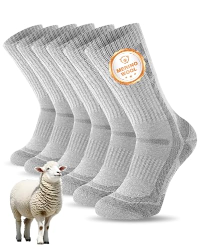 SockWaddles Merino Wandersocken Herren Damen, Atmungsaktiv Thermosocken Trekkingsocken, Merinowolle Warme Wintersocken, Gepolstert Outdoor Socken Sportsocken Anti-Blasen Arbeitssocken 3 Paar
