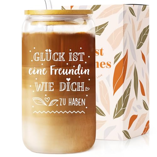 Juratar Geschenke für Freundin, Cocktailgläser mit Deckel und Strohhalm, bleifreie Trinkgläser, Iced Kaffeegläser, Ideal für Bier, Cocktail, Saft, Wasser, Freundschaftsgeschenke