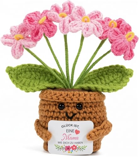 Aruigu Geschenke für Mama, Häkelblume mit Karte, Beste Mama Geschenkidee