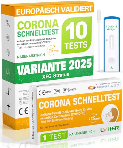 Lyher – NEU 10 x 1er Corona Schnelltest für Zuhause COVID 19 Antigen Rapid Test Swab Selbsttest. Geprüft für alle neuen 2025 Varianten. Zertifiziert für den Heimgebrauch