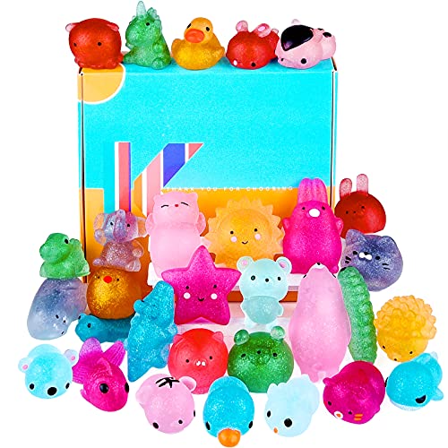 KUUQA 30pcs Glitzer Squishys Spielzeug, Squeeze Tierspielzeug für sensorische Erwachsene Stressabbau Spielzeug Geburtstagsfeier Gefälligkeiten für Kinder Goodie Bag Ostereierfüller
