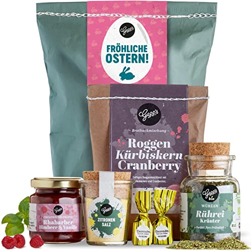 Gepp’s Feinkost Ostern Wundertüte Frühstück I Gefülltes Osternest mit Delikatessen zum Frühstück I Kleine Überraschung mit Fruchtaufstrichen und Brotbackmischung I Geschenk nach eigener Rezeptur