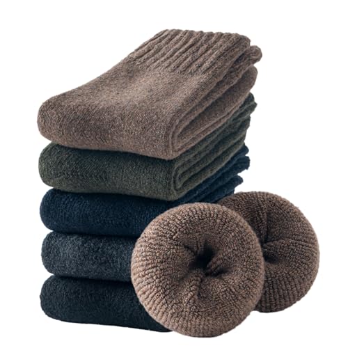 Damen Wollsocken Thermosocken Wolle Socken,Warme Wintersocken Stricksocken,Wandersocken Wollsocken Haussocken,lässige Crew-Socken Wollstricksocken Stiefelsocken für Damen 5 Paar, EU Größe 35-40