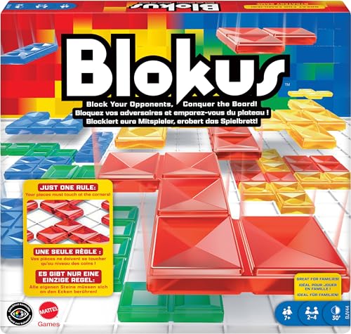 Mattel Games Blokus Spiel, Brettspiel für die Familie, Strategiespiel, für 2-4 Spieler, Gesellschaftsspiel, ab 7 Jahren, BJV44