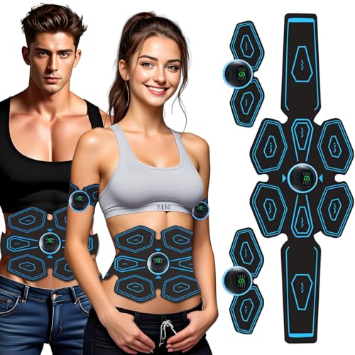 LEMENG EMS bauchmuskeltrainer,Sicher Effektiv Schneller EMS Trainingsgerät Ganzkörper Muskeltrainer, 8 Modi & 19 Intensitäten,USB Wiederaufladbar Bauchtrainer Ganzkörper ABS/Bauch/Arm/Bein Set
