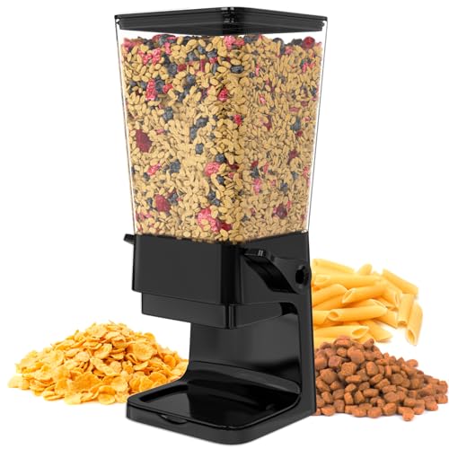 Hovea - Müslispender mit Kapazität 5L - Spender für Cerealien, Cornflakes, Müsli, Pasta, Trockenfutter - Futterspender Hund & Katze - Küche, Frühstück - Schwarz - CR501