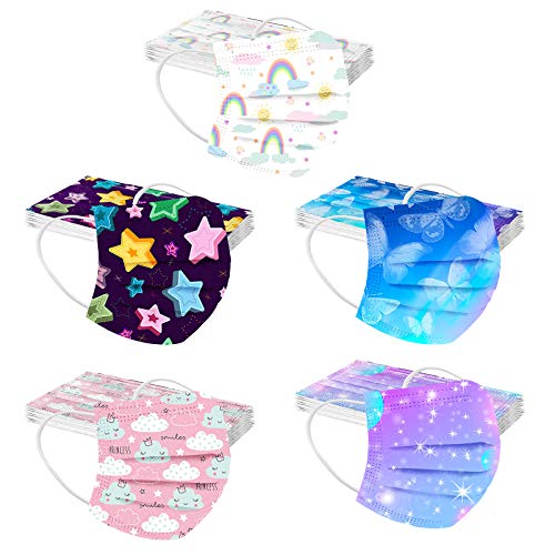 50 Stück Mundschutz Kinder Einweg 3-lagig mit Motiv Bunt Mund Nasenschutz Cartoon Druck Tücher Atmungsaktiv Mund-Tuch Bandana Halstuch Schals 5 Gemischte Muster (G)
