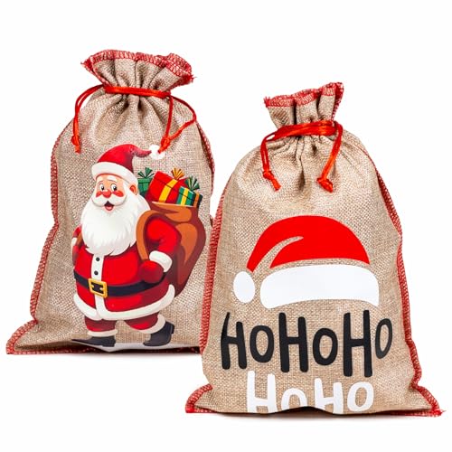 HEKU 2 Jute Weihnachtsgeschenksäcke mit Zugkordel für Nikolaus, 20x30cm I 2 Motive I Wiederverwendbare Nikolaussäcke I Ideal für Weihnachtsgeschenke & Advent