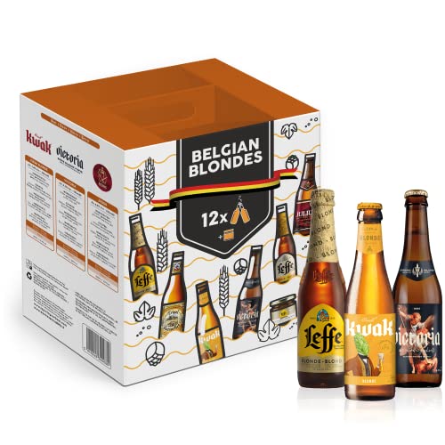 Geschenkpaket blonde belgische Bierspezialitäten 12 x 0,33l, verschiedene Biere aus Belgien inkl. Geschenk, Männerhandtasche, Bier Geschenkidee für Männer und Frauen, Biertasting