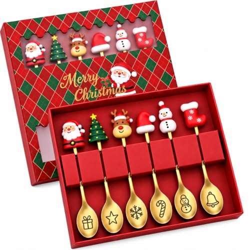 6 Weihnachtslöffel Set, kleine Weihnachtsgeschenke in Geschenkbox, 16,5 cm