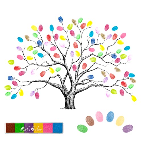 AIBAOBAO Hochzeits Fingerabdruck Baum DIY Hochzeitsbaum Leinwand Gästebuch 30 * 40cm, Fingerabdruck Baum Personalisierte Hochzeitsbaum für Jahrestag Geburtstag Signature mit 6 Farben Tinte