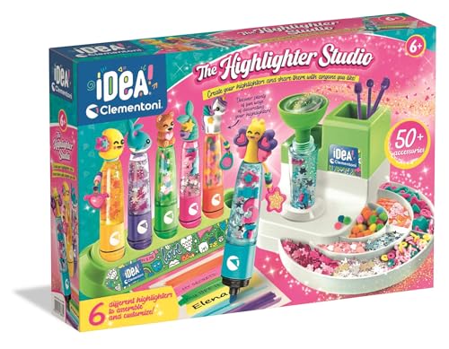 Clementoni Idea Textmarker Werkstatt mit über 50 Accessoires - Kreativspielzeug, Stift Bastelset, Personalisierter Stift, Geschenk-Set für Kinder ab 6 Jahren 18860