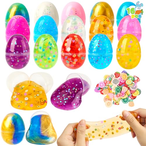 JOYIN 16 vorgefüllte Ostereier gefüllt mit Kristall, Galaxie, flauschigem Schleim und Konfetti Zubehör Stressabbau für Ostern Kinder Partygeschenke Zubehör, Ostereiersuche, Osterkörbchenfüller