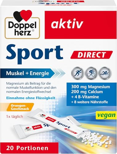 Doppelherz Sport DIRECT - Muskel + Energie - Magnesium, Calcium & B-Vitamine - für Sportler und körperlich Aktive - 20 vegane Portionen mit Orangen-Geschmack