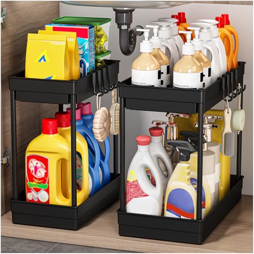 TidyTrove Küchen Organizer - Küchenschrank Organizer,2 Stück Spülschrank Organizer Unter Waschbecken Regal,Badezimmer Organizer,Küchenorganizer,Mehrzweck-Organisation für Küche,Schwarz