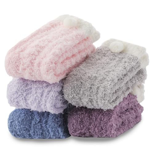 WORPICE 5 Paar wärmende kuschelige Damen-Socken - Weiche Winter-Stricksocken für zu Hause, warme & gemütliche Schlafsocken, passend für Größe 35-41