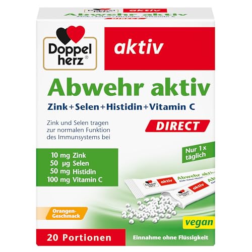 Doppelherz Abwehr aktiv DIRECT - mit Zink, Selen & Vitamin C zur Unterstützung des Immunsystems PLUS Histidin - 20 Micro-Pellets mit Orangen-Geschmack