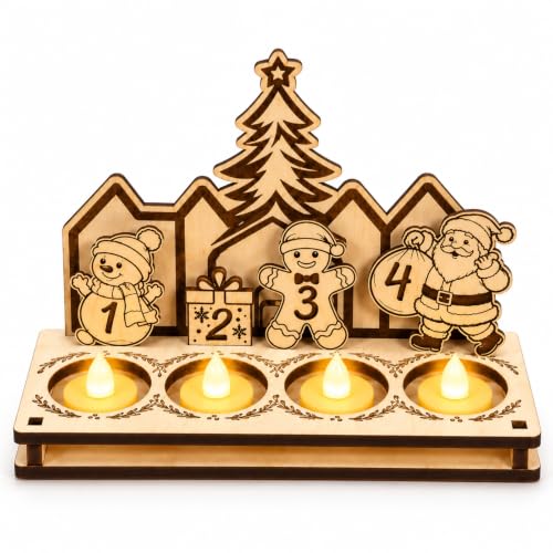 Adventskranz Holz mit LED Kerzen und Zahlen 1-4 Teelichthalter Weihnachten