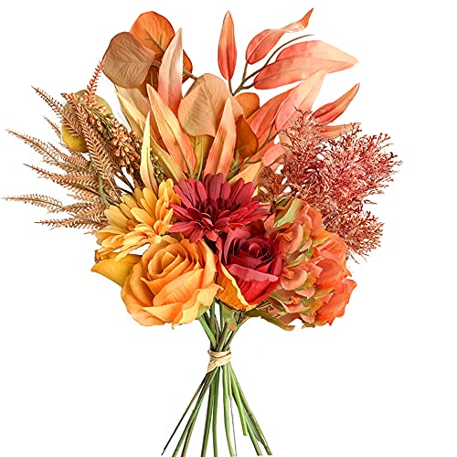 KIRIFLY Kunstblumen Künstliche Pflanzen Blumen Deko Seidenblumen Blumenarrangements Kernstück Hochzeit Blumenstrauß(Herbstrot)