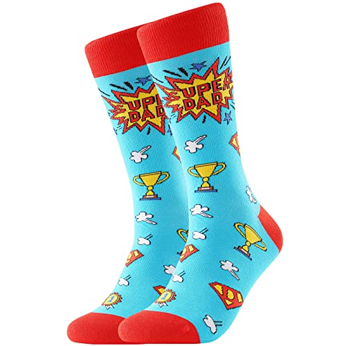 BONANGEL Best Dad Geschenkideen für Papa Super Dad Geschenk Geburtstag Socken Herren Mann Lustige Neuheit Männer Vatertag Geschenk Deko Baumwolle Rutschfeste Söckchen