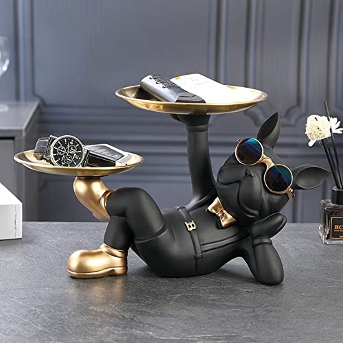 OKESYO Französische Bulldogge Tablett Deko, Hund Skulptur, Geschenk für Wohnzimmer, Eingangsbereich, Büro, Schreibtischdekoration
